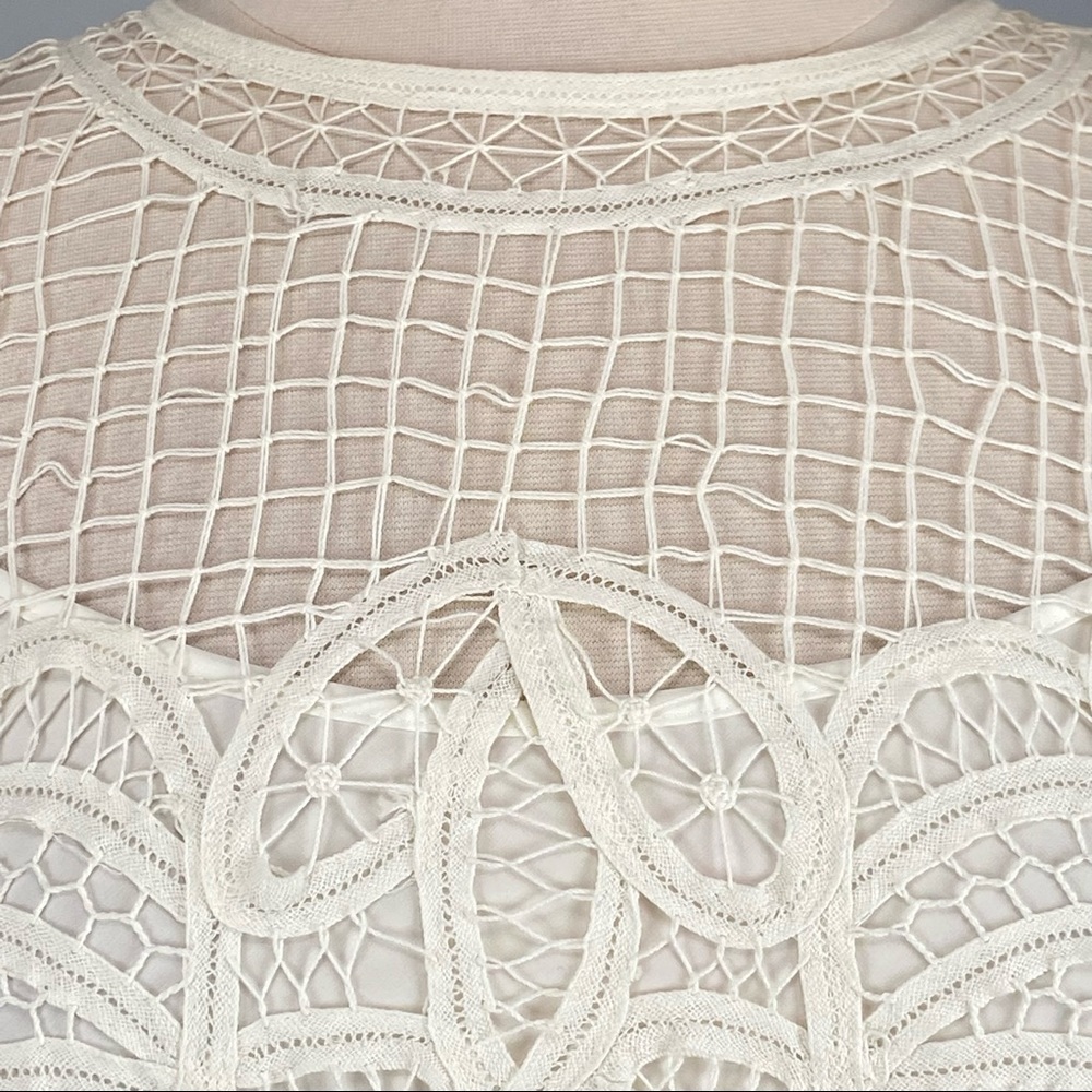 Rag and Bone Womens Nancy Sheer Battenburg Lace Blouse White Short Sleeve size M - Picture 7 of 16